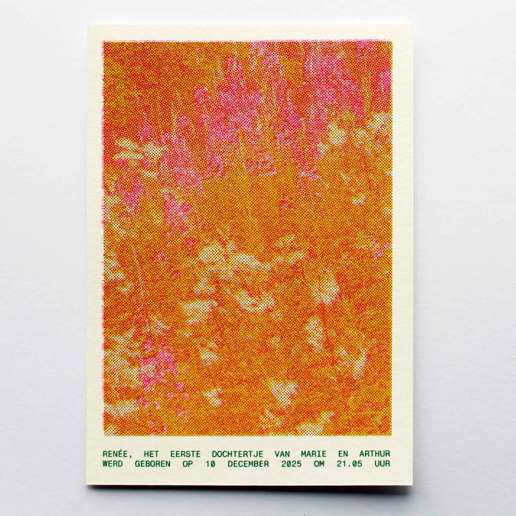  Ontwerp : Lauren Bru    Kleuren : Metallic Gold + Yellow + Fluo Pink + Green   Papier : Materica Limestone 250g