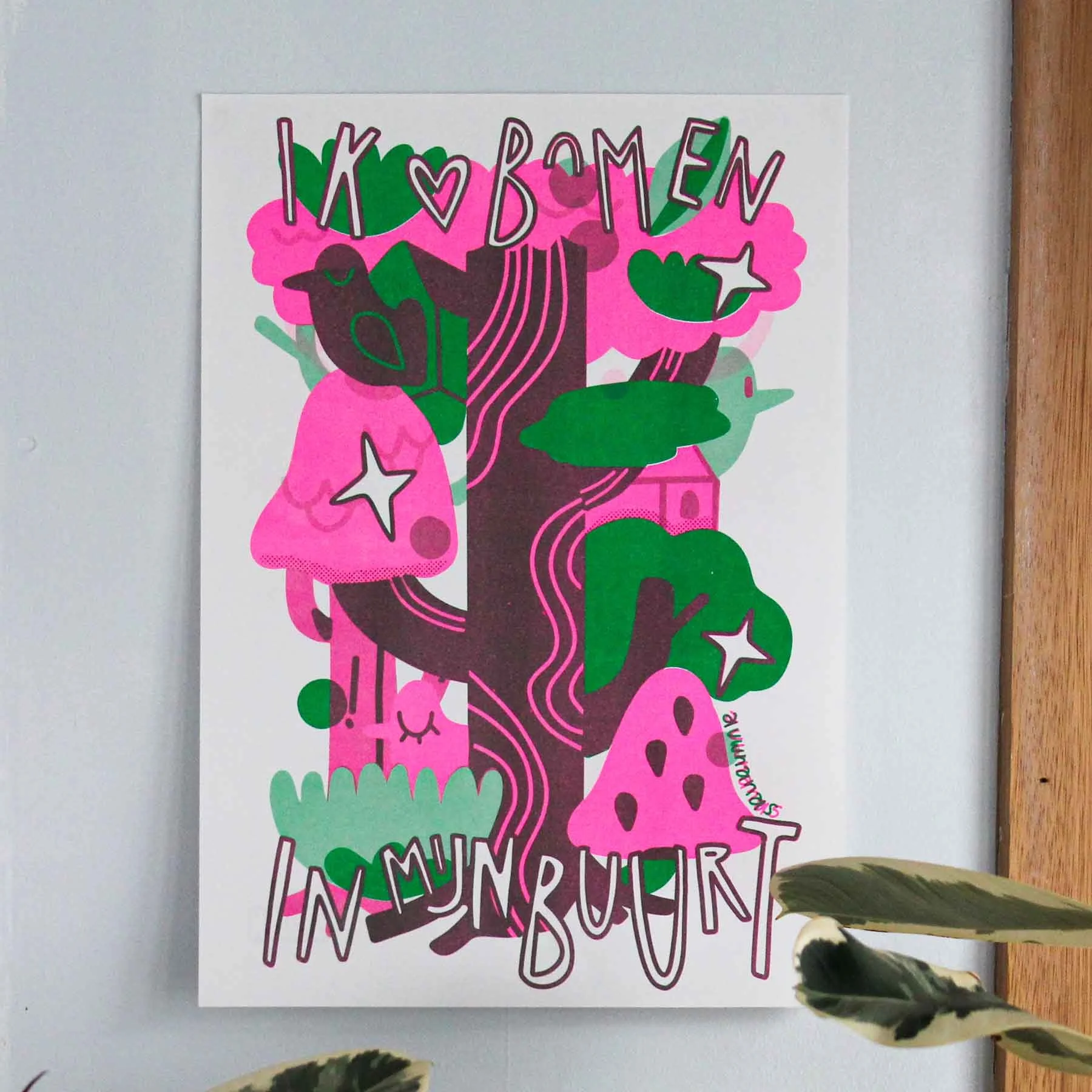  Ontwerp : Auwnanas    Kleuren : Fluo Pink + Green   Papier : Freelife White 120g