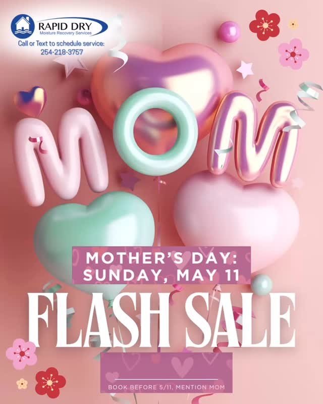🗓️ Mark your calendars! Mother's Day is May 11. 💐 Show mom some love by taking care of her carpet cleaning. 🧼 Plus, get 10% off when you schedule in advance! #mothersday #flashsale #beltontx #rapiddry #carpetclean