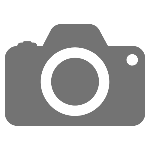 Gray camera icon with white circle lens on a white background.