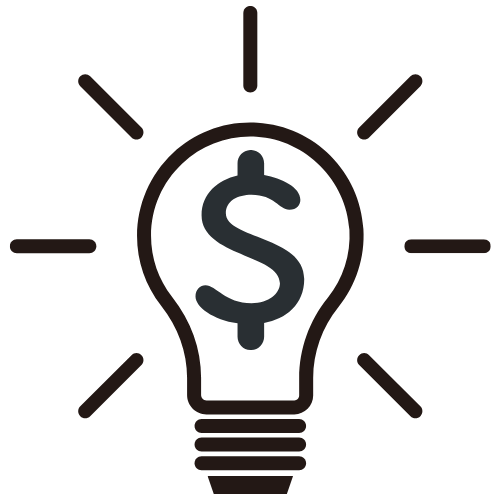 Light bulb with a dollar sign inside and rays emanating from it, representing an idea related to money or finance.