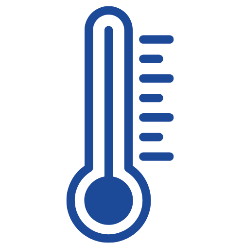 Blue icon of a thermometer with a scale on the side.