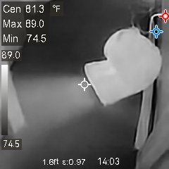 Air mover shown in the eyes of a thermal imaging camera. Heated air is being redirected to the wet walls.