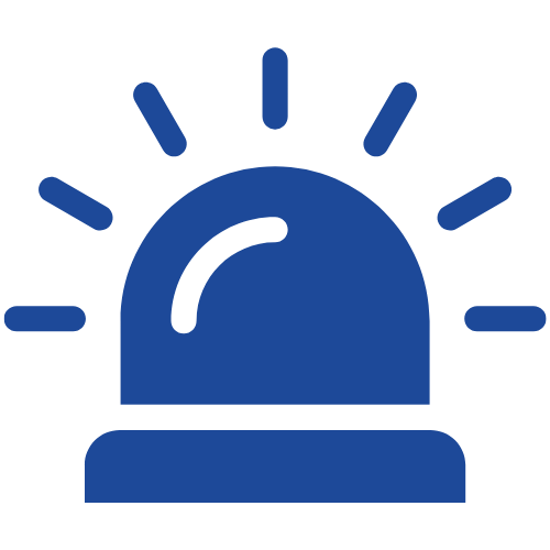 Icon of a blue siren light with rays indicating alert or emergency.
