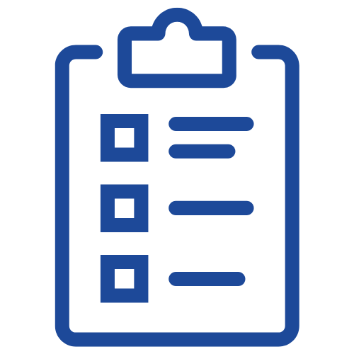 Icon of a clipboard with a checklist. The checklist contains three items, each with a square checkbox on the left and lines representing text on the right.