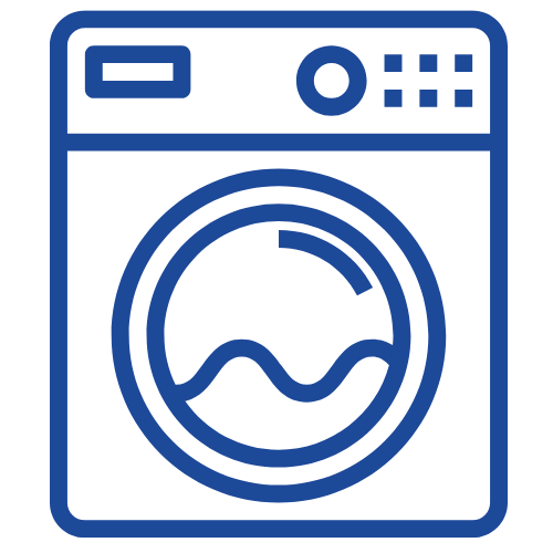 Blue outline icon of a washing machine representing supply line failures.