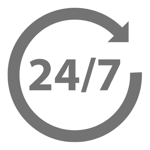 Gray 24/7 service icon with circular arrow