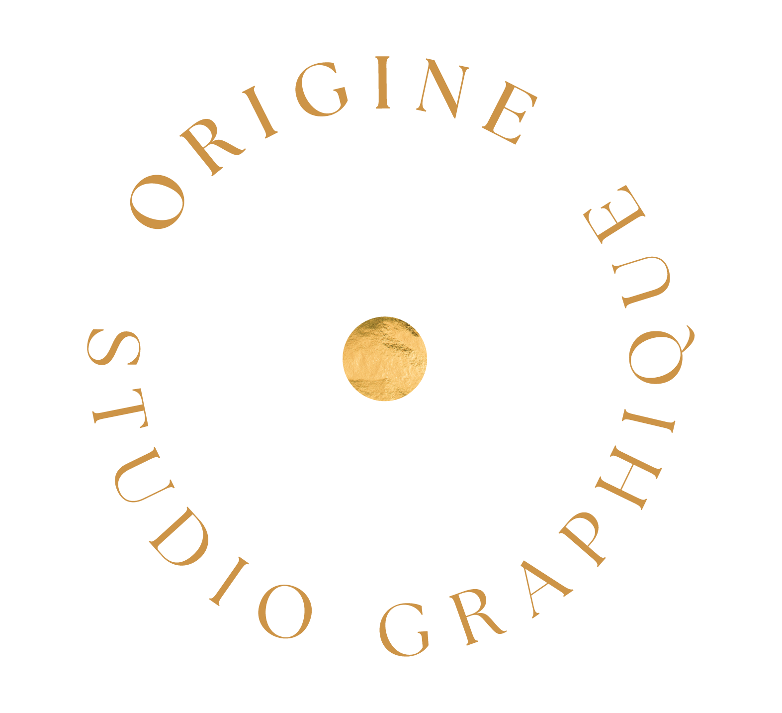 Visuel or et logo du studio graphique Origine, studio spécialisée en identité visuelle intuitive et sensitive.