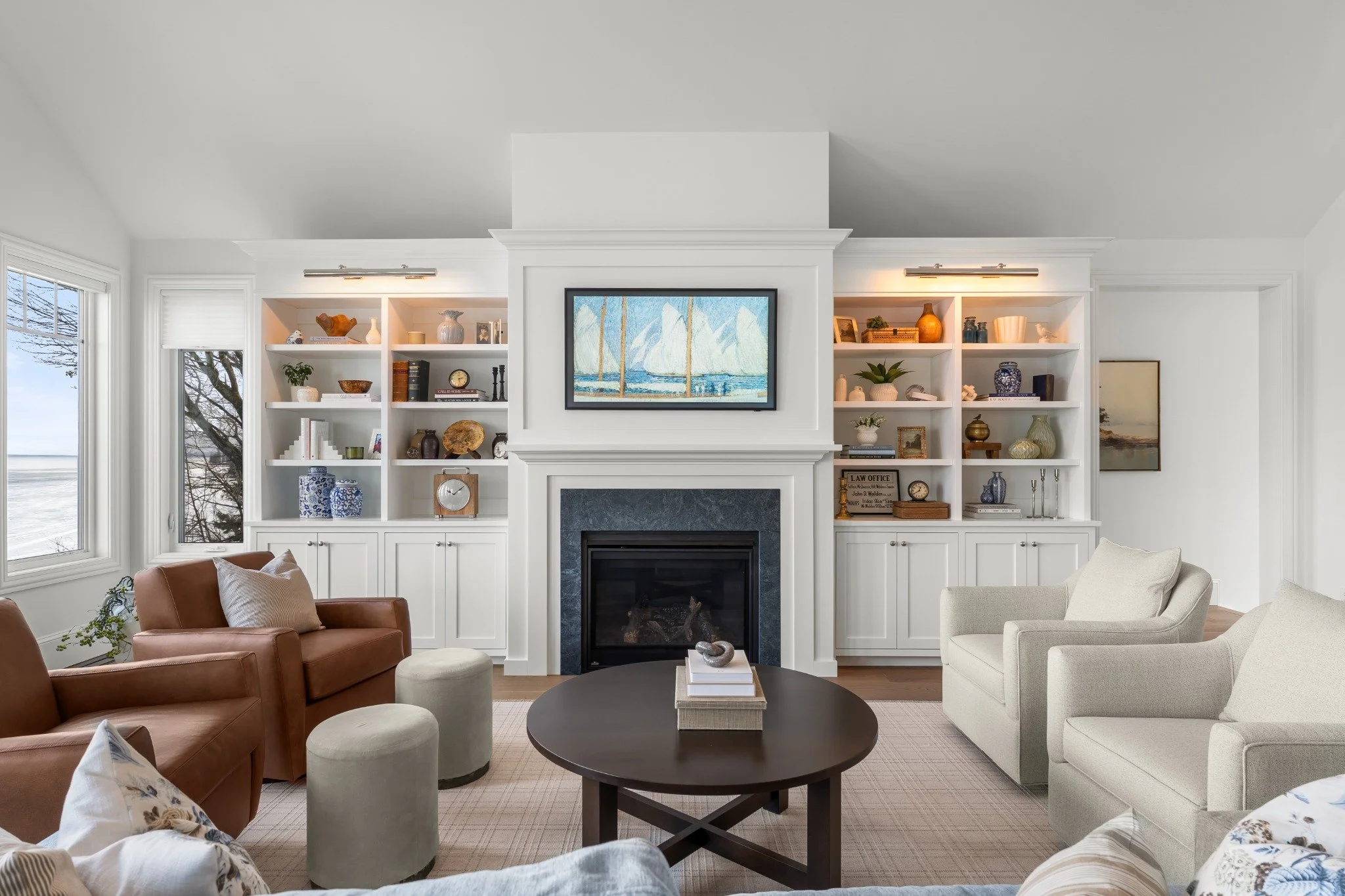 Custom built-in bookcases with integrated storage