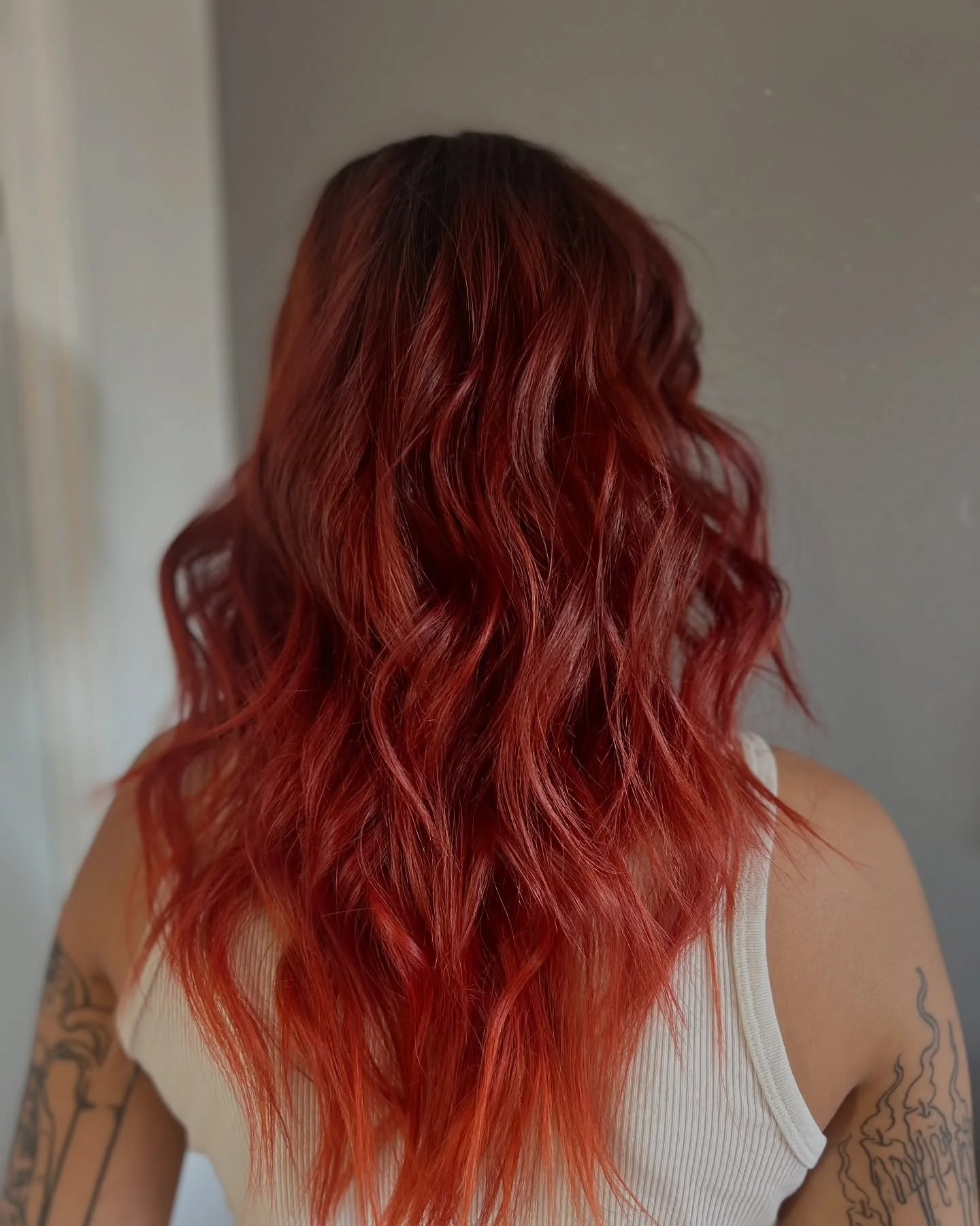 ✨ Colour Correction ✨(After shots)
This was a complete restyle! We went all in with this fiery red balayage — a rich brown on top with vibrant red ends, finished with a bright blonde money piece to frame the face. I’m absolutely in love