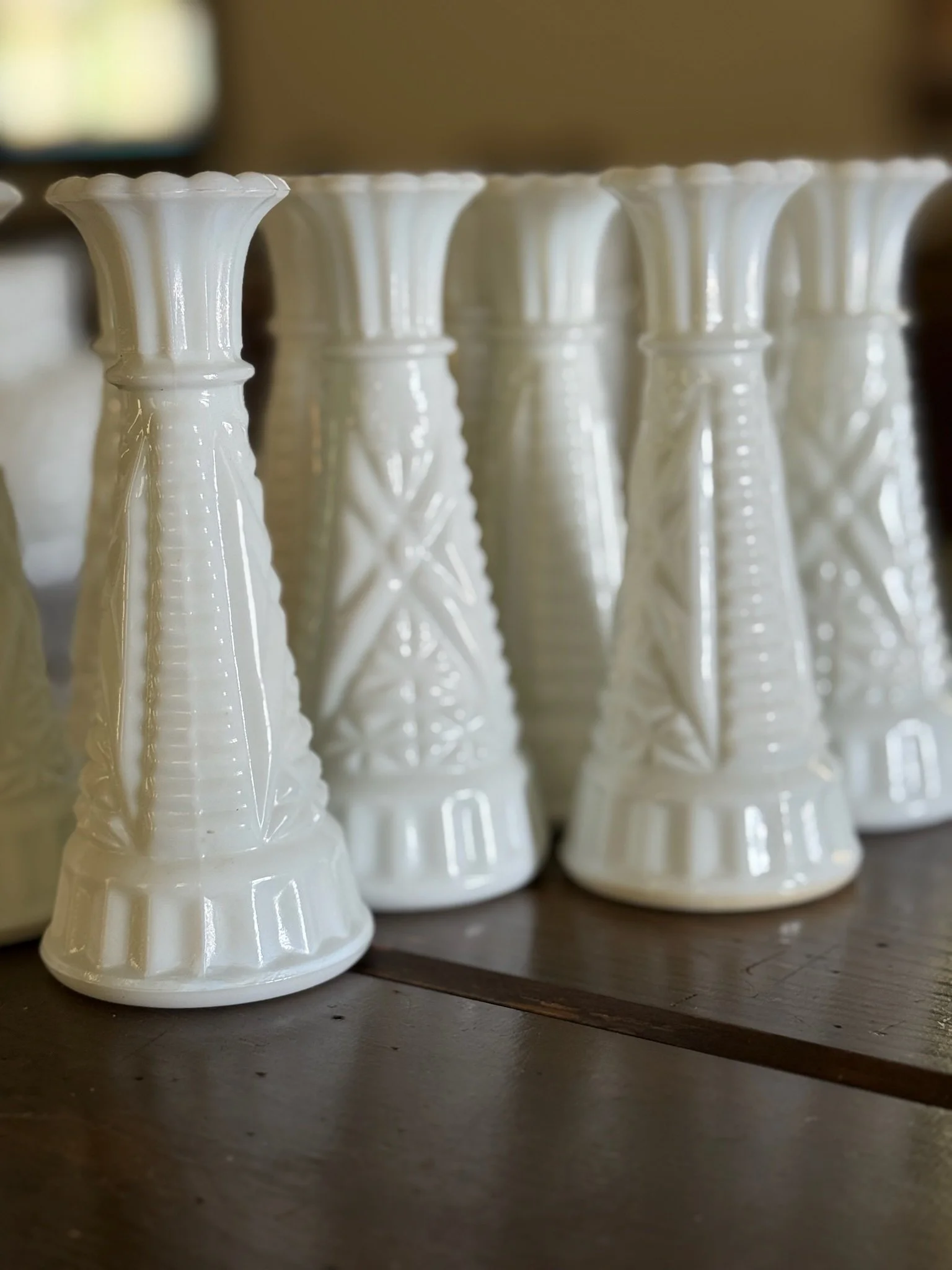 Geometric Milk Glass Vases