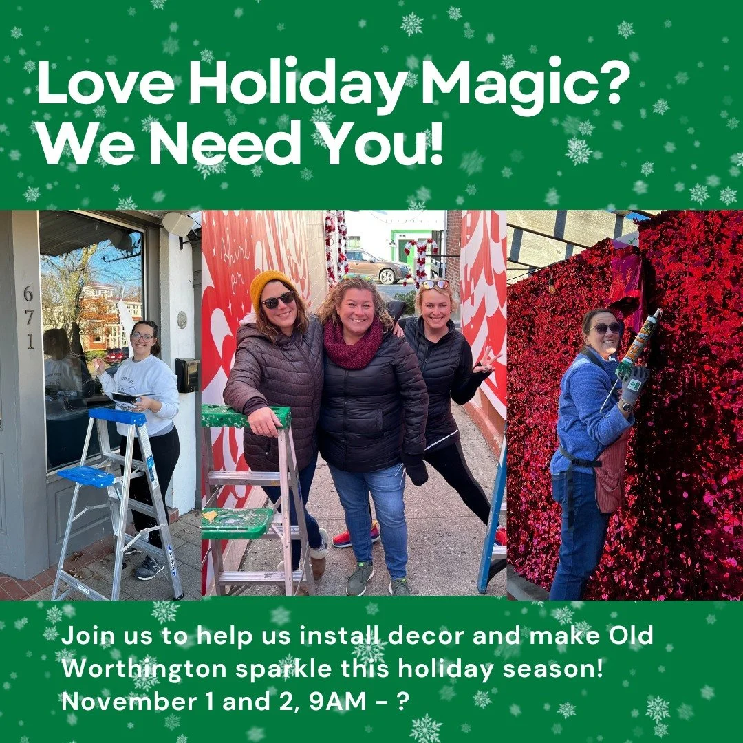 πβ¨ Love a little holiday magic? We need your help to bring Old Worthington to life for the season! We’re looking for festive, handy helpers to join us as we install holiday décor throughout the district. No special skills required&mdash
