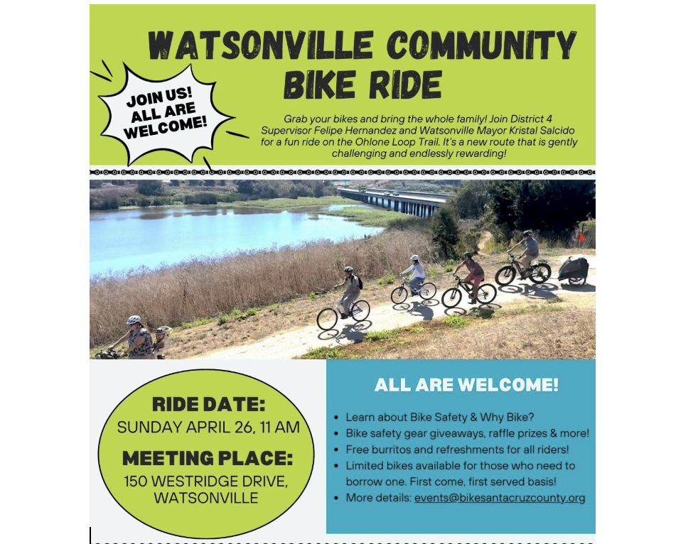 Bike Santa Cruz County: Watsonville Community Bike Ride, April 26, 11 AM