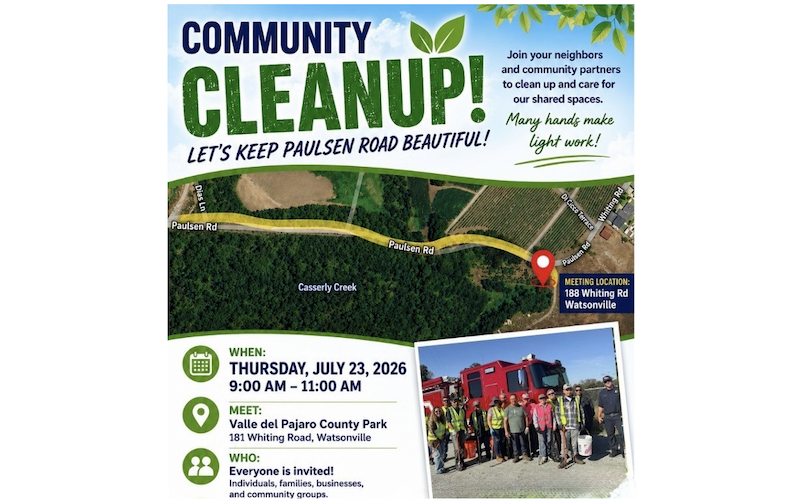 Pitch In Santa Cruz County: Pajaro Valley Community Cleanups, Paulsen Road, July 23, 9 - 11 am