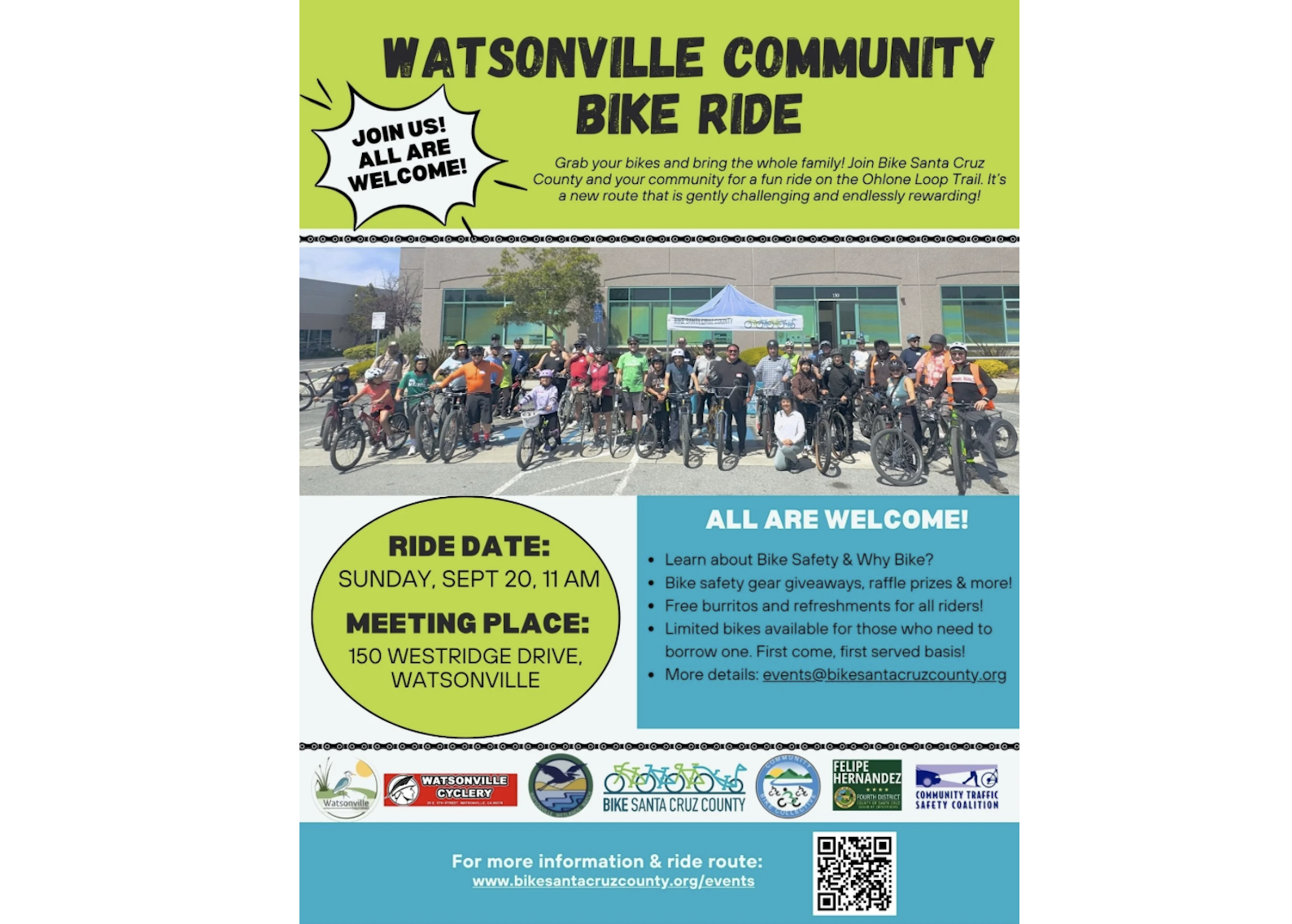 Bike Santa Cruz County: Watsonville Community Bike Ride, Sept 20, 11 AM