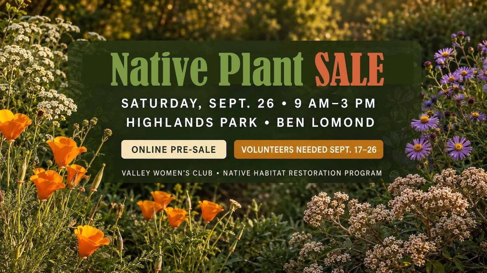 Native Habitat Restoration Program: Native Plant Sale, Sept 26, 9 am - 3 pm
