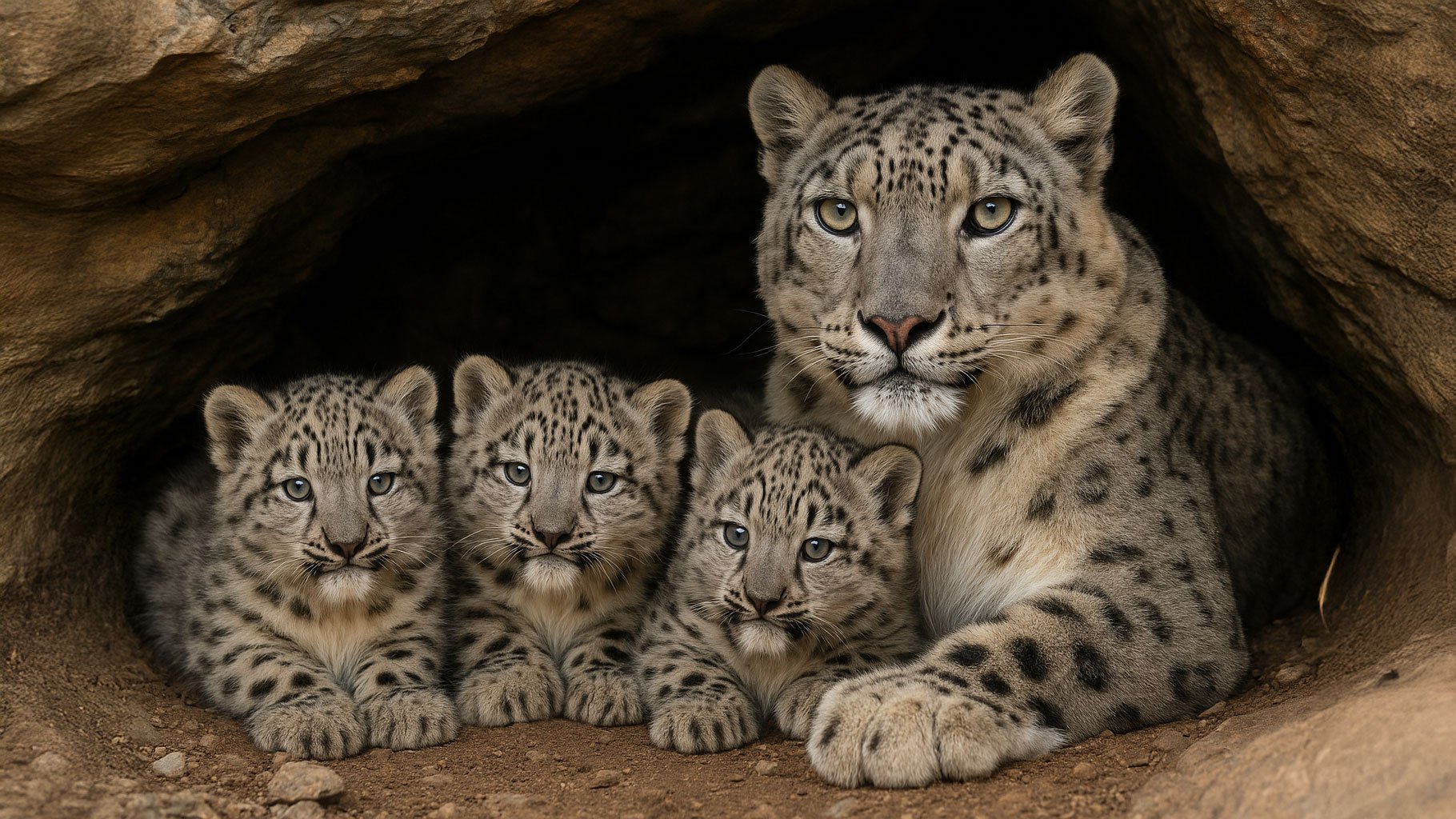 Into the Hidden Cradle of Ghost Cats: A Rare Glimpse at Snow Leopard Cubs in the Wild
