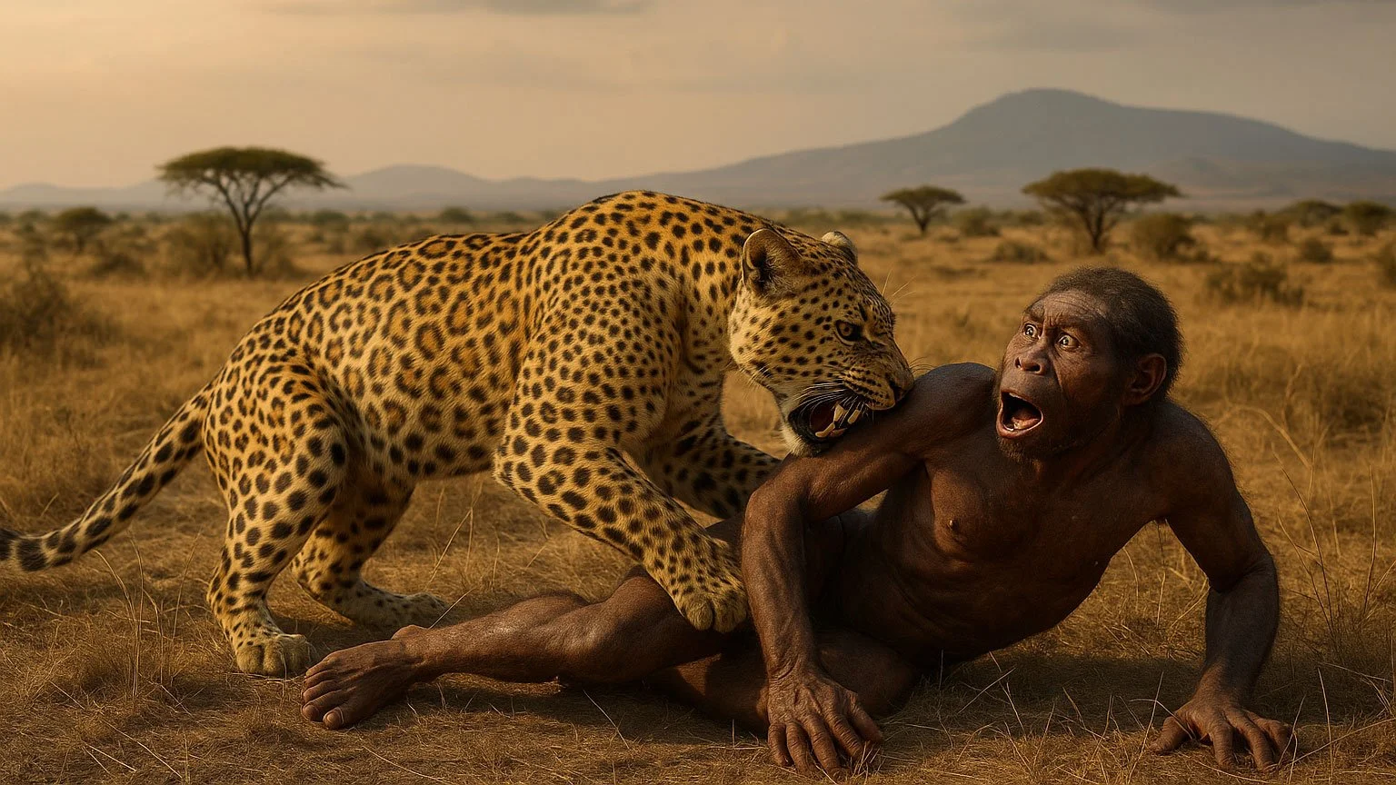 Dethroned at Dusk: When Leopards Hunted Our First “Humans”