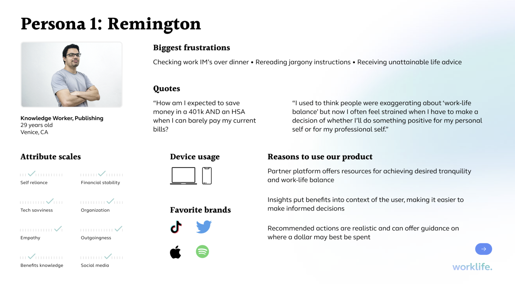 A wellbeing focused user persona with subjective content.