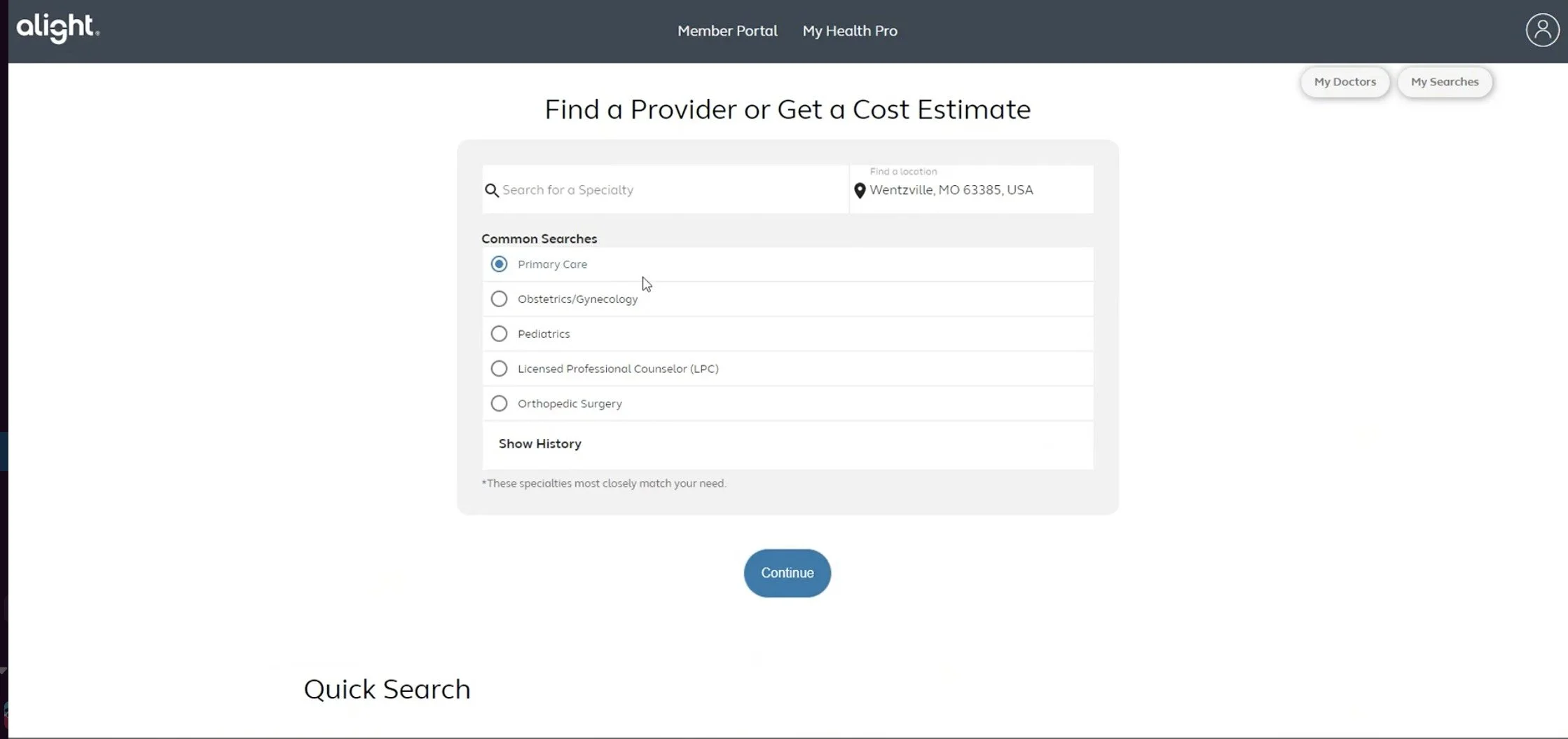 Users needed to input a specialty then their location.