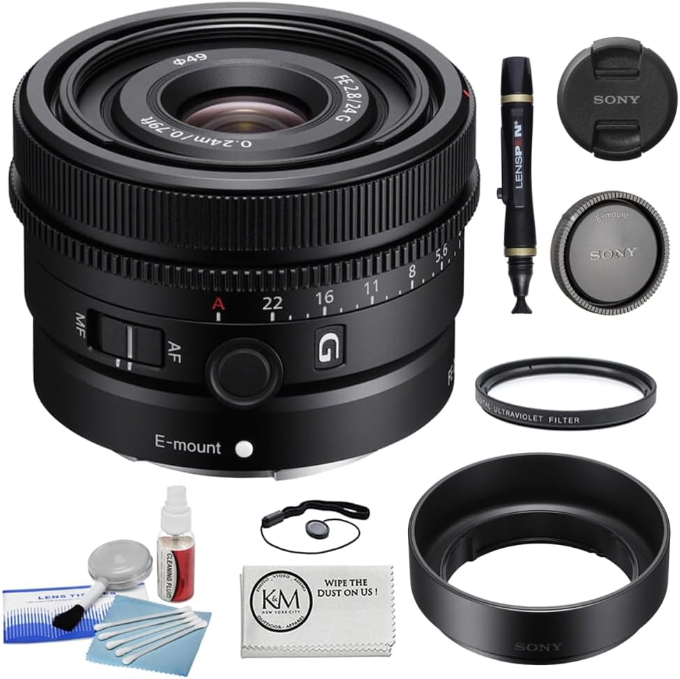 ↑ Sony FE 24mm f/2.8 G Lens Bundled with 49mm UV Filter + 5-Piece Camera Cleaning Kit + Cleaning Lens Pen + Lens Cap Keeper + Microfiber Cleaning Cloth (6 Items)