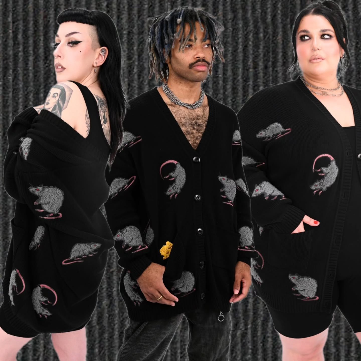 EEK!!!! The rat Cardigan has arrived at Curiouser &amp; Curiouser AVL! We were only able to get a limited quantity of these so get them while you can! 🧀
 
  Curiouser &amp; Curiouser is located at 
117 Sweeten Creek road beside Boutique Royale!
Look