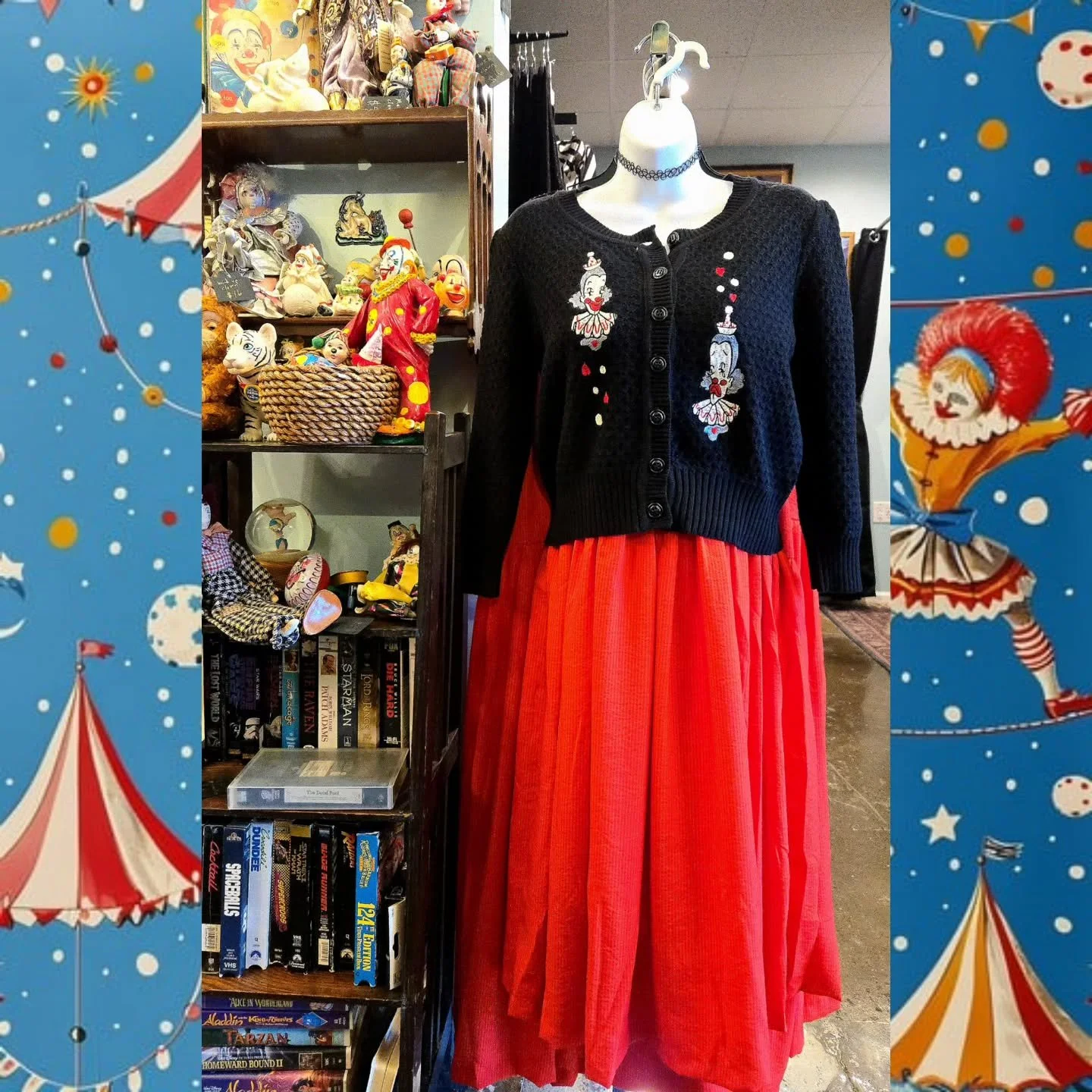 🤡🚗 Lots of adorable new Clown styles in stock now at Curiouser &amp; Curiouser Asheville. 🍿 
Come shop with us for Small Business Saturday 🎠🎪
 🌟 Take 20% off clothing all weekend!
.
.
.
.
.
.
.
.
.
.
.
.
.
.
.
.
.
#clowncore #clowngirl #honk #c