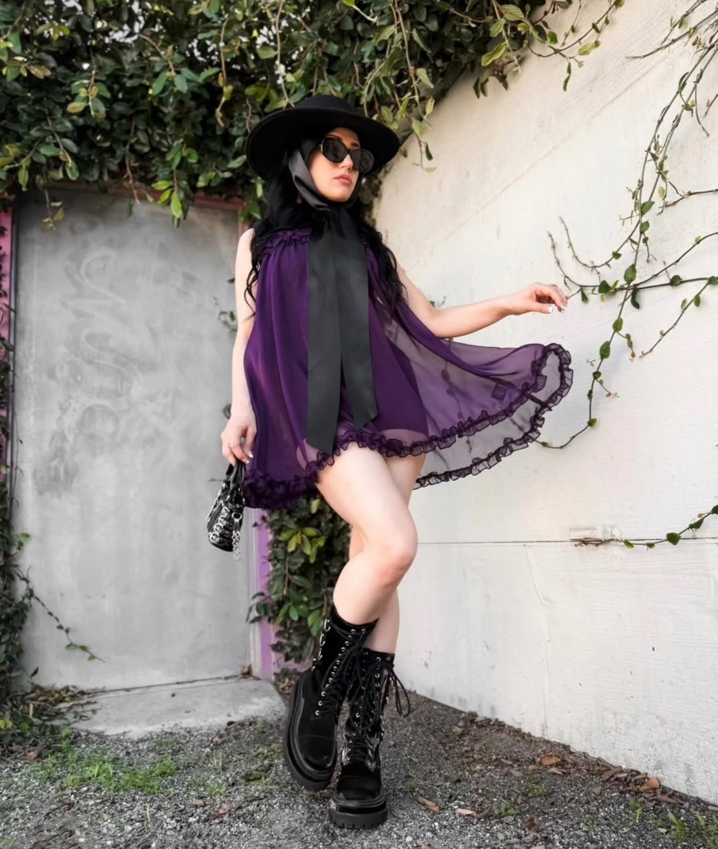 ✨️ New Style Alert! ⚠️ 

  Kathryn Babydoll Dress is here!!! in a rich, dark purple for Spring.
 
Inspired by the style of 1960's euro-thriller movies!

This chiffon babydoll features stretchy smocking above the bustline and gathered underneath for t