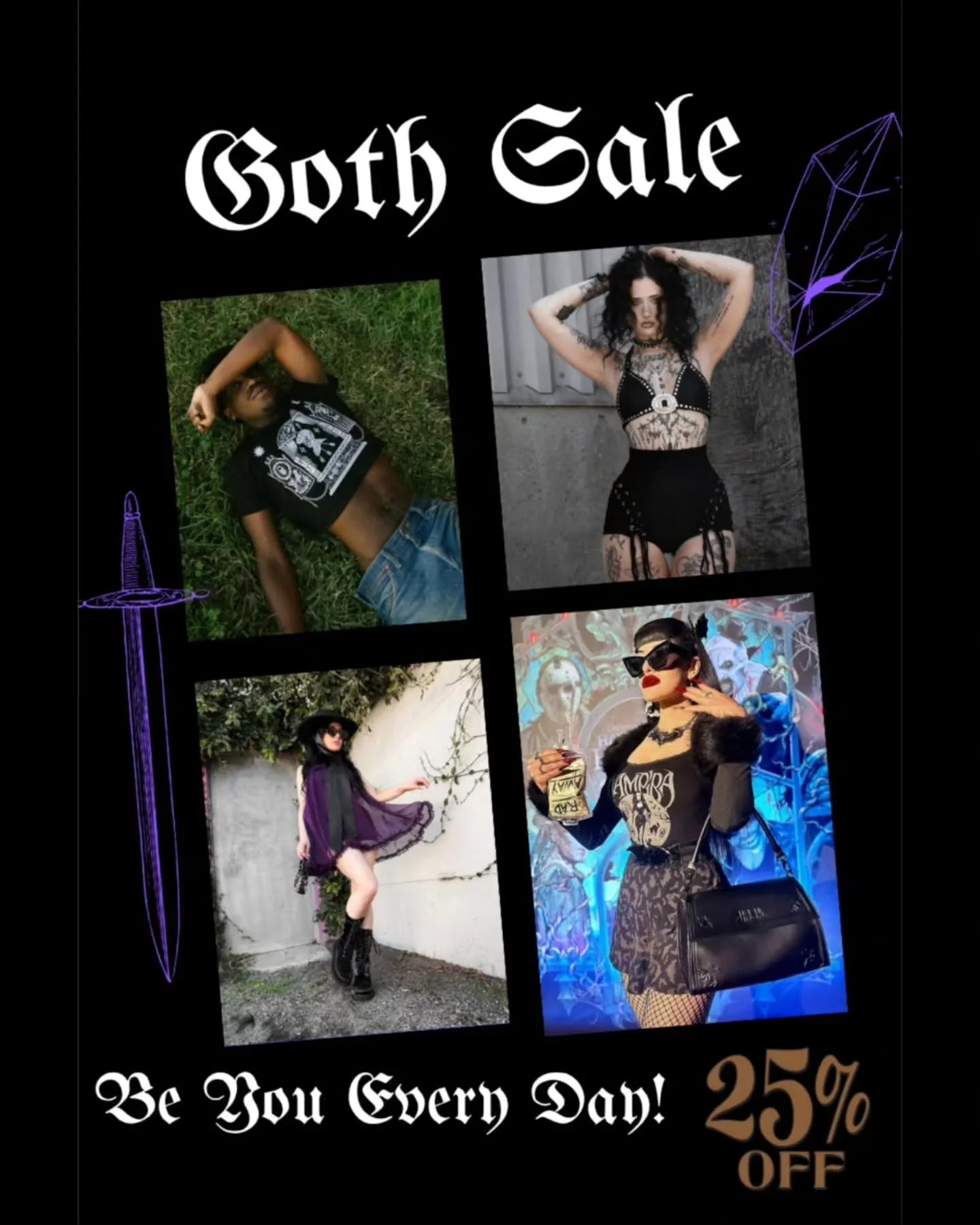 ✨️ wanna revamp your summer wardrobe? Now is the perfect time! Curiouser &amp; Curiouser Avl World Goth Day sale goes through monday! Come in and get 25% off all regularly priced Clothing! 🦇
.
.
.
.
.
.
.
.
.
.
.
.
#gothootd #gothfashion #gothaltern
