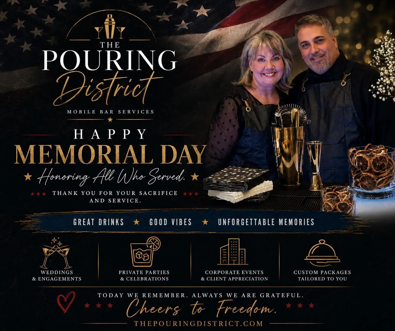 🇺🇸🍹 Memorial Day Weekend is here, and we&rsquo;re raising a glass to the heroes who made our freedom possible.

From backyard cookouts to lake days and family gatherings, The Pouring District is honored to help create unforgettable moments while r
