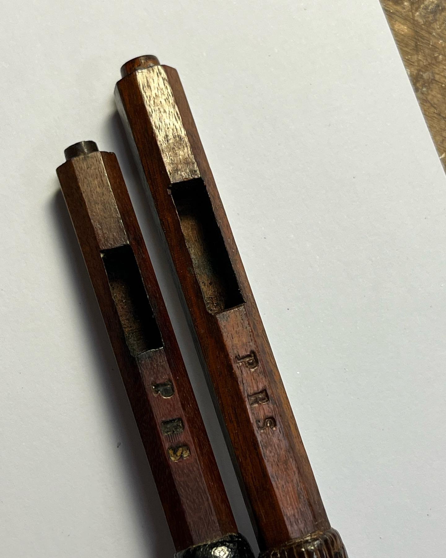 It&rsquo;s a well-known theory among Bowmaker, Luthier and bow enthusiasts that this Brand used by Persoit (c.1783- after 1854) was originally PARIS where &ldquo;A&rdquo; and &ldquo;I&rdquo; where filled to leave PRS. 

Certainly one of the coolest b