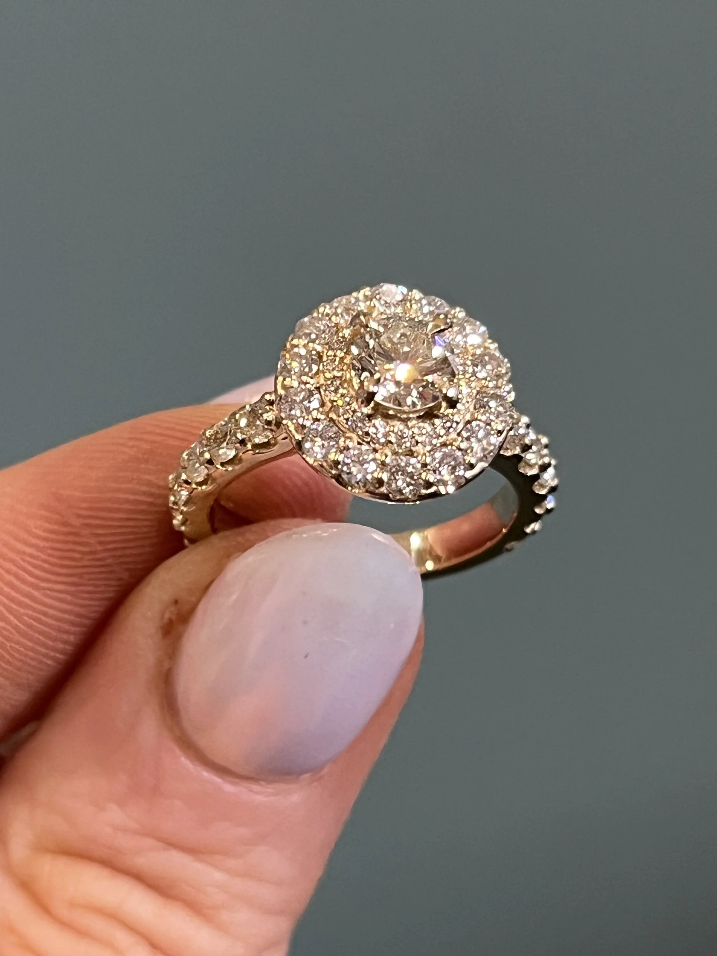 A custom made double halo engagement ring by TSC Jewelry