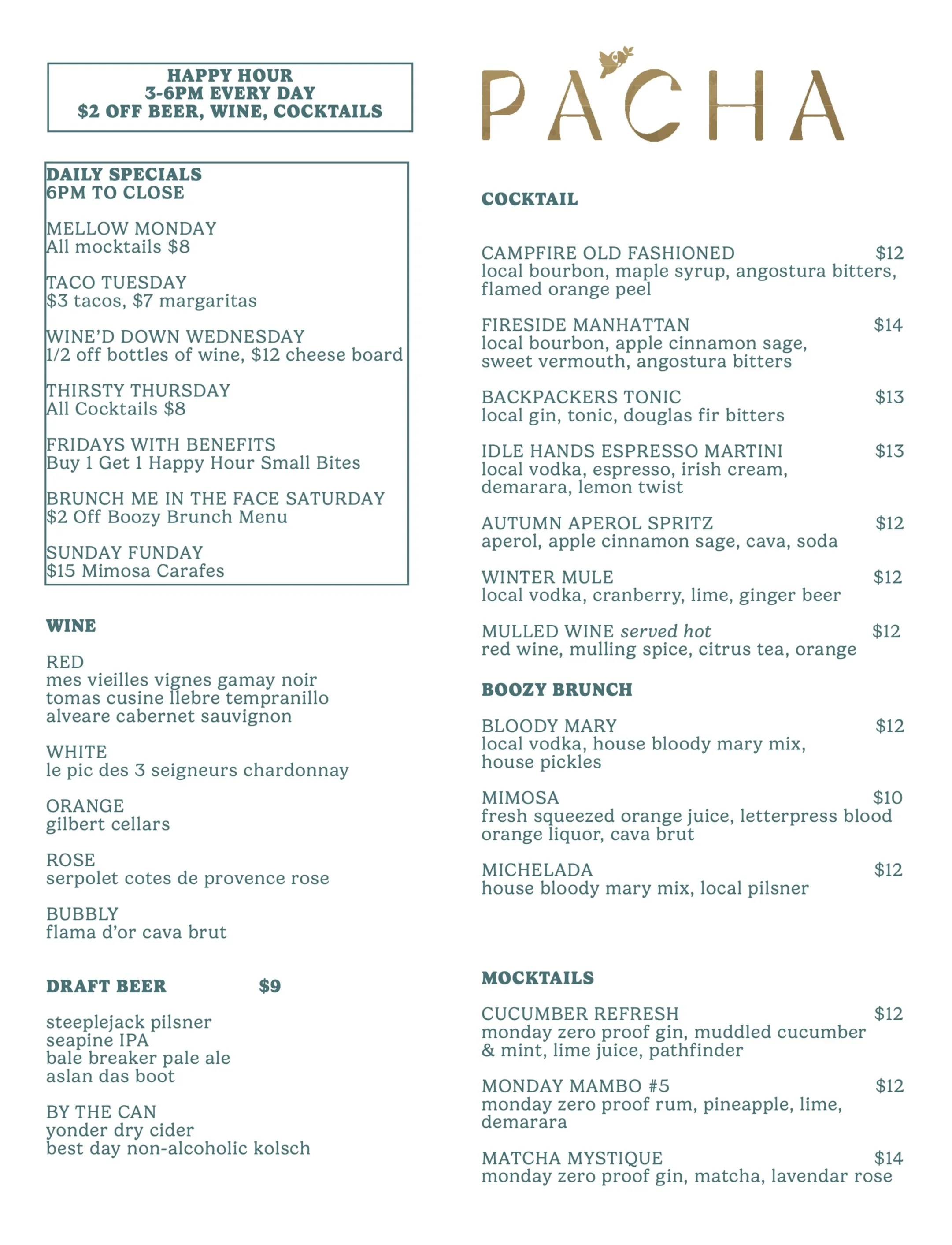 Palcha Menu MENU — PACHA COLLECTIVE