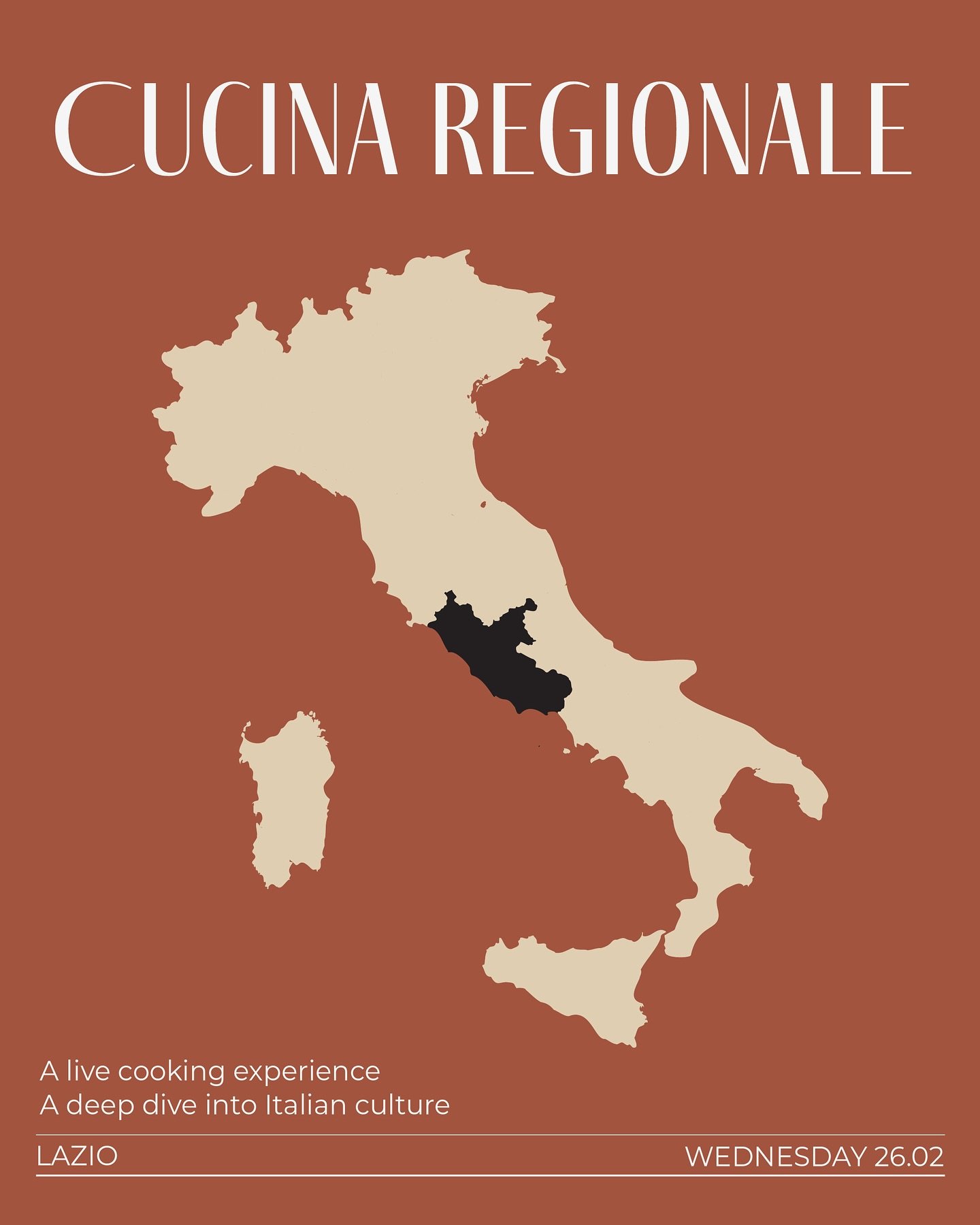 CUCINA REGIONALE is back! Wednesday 26.02 we celebrate Lazio. 
Time: Doors open at 6:30 pm
Dinner served at 7:00 pm
Event ends at 10:30 pm
.
Four course menu &pound;55 pp + 35pp with wine paring.
Get your ticket before it sells out!
Link in bio or ou