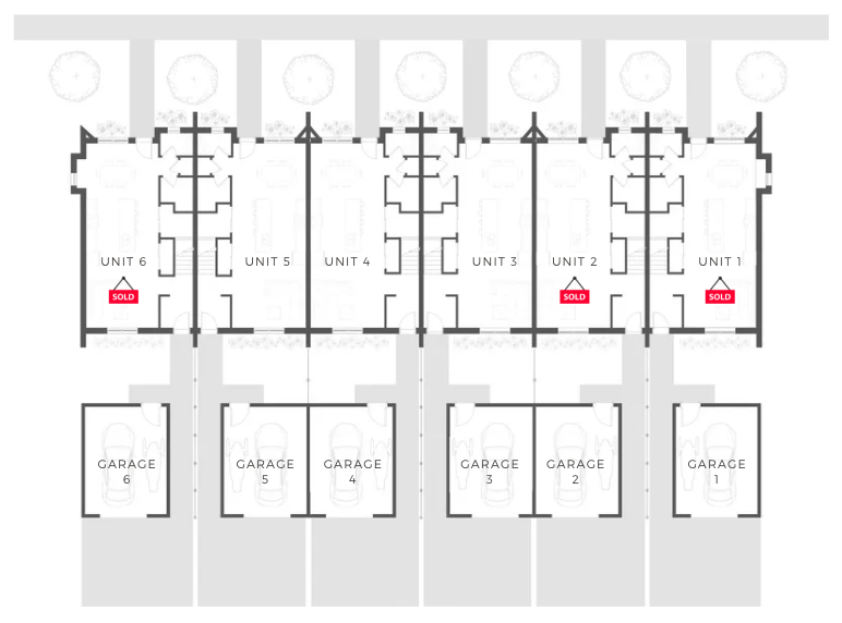 Phase 2 site map showing three units sold and three units available for sale.