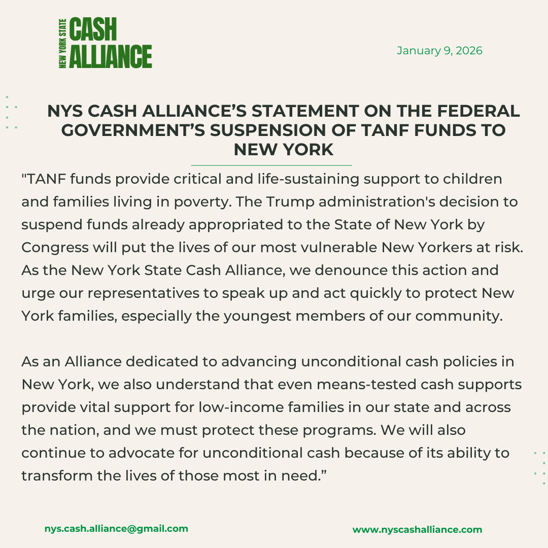 NYS Cash Alliance Statement on the Federal Government’s Suspension of tanf funds to ny