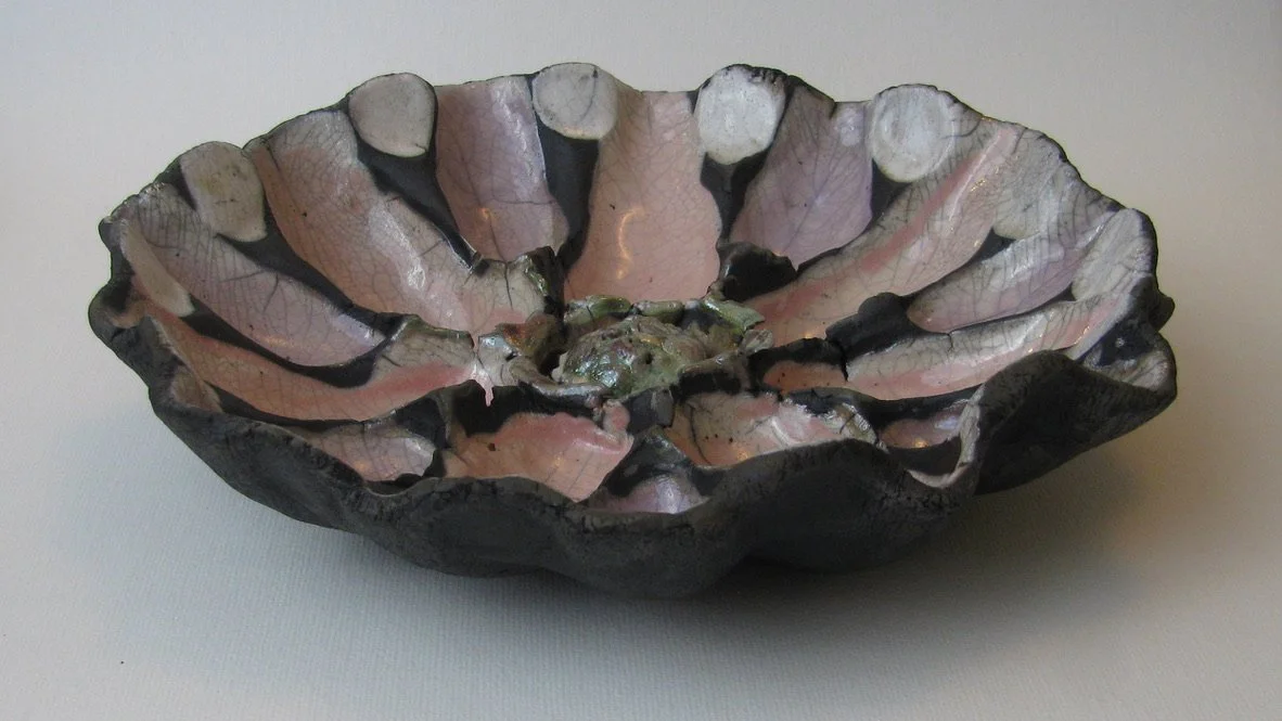 Navaratri Flower 6/9, Raku, D 9x4"