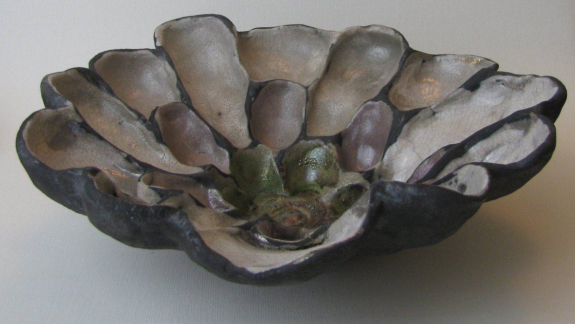 Navaratri Flower 7/9, Raku, D 10x5"