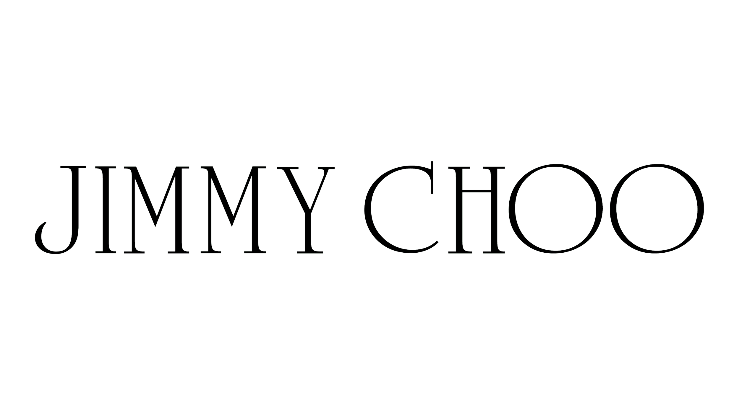 The logo of Jimmy Choo with the brand name in large outlined black letters.