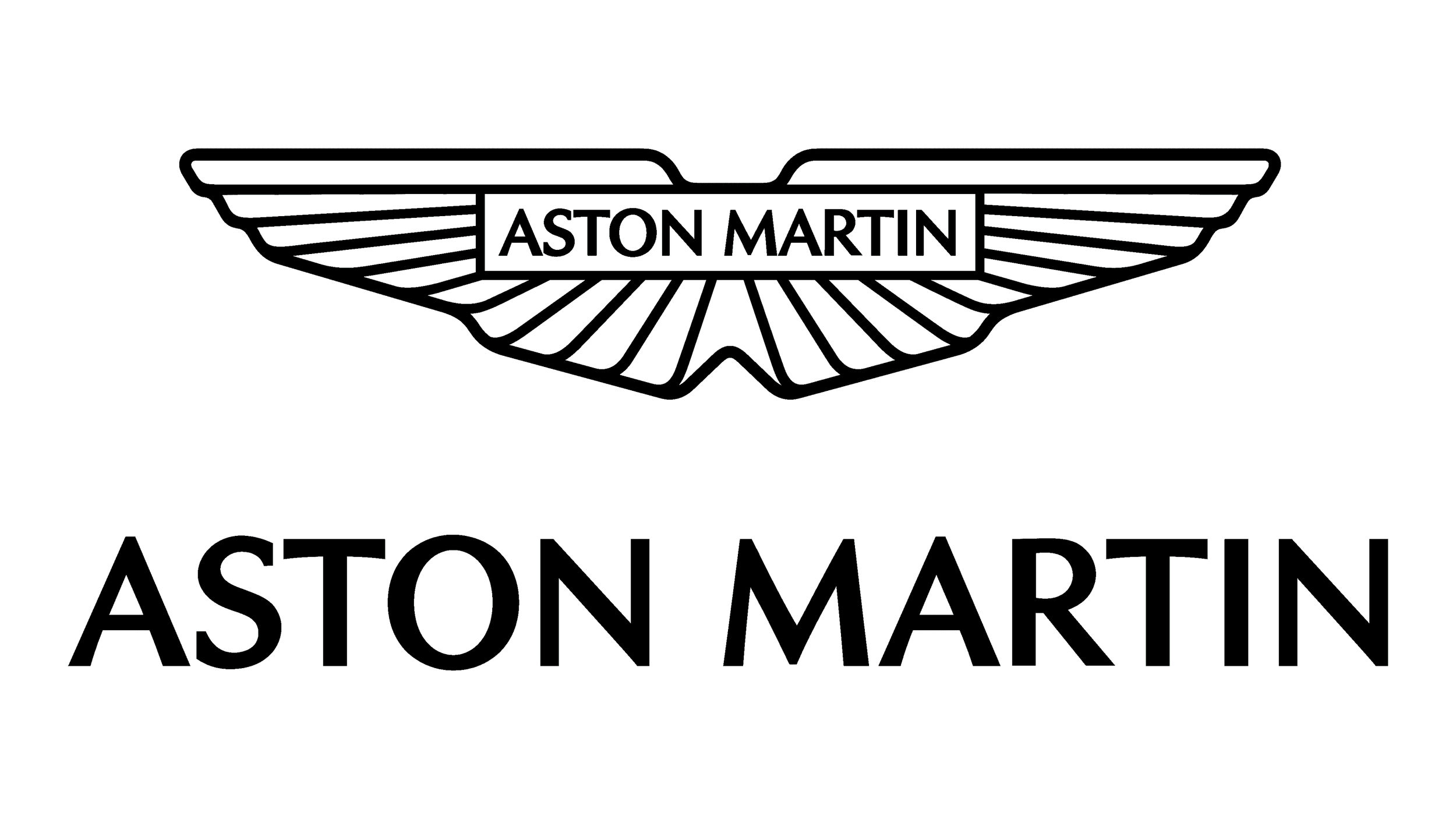 A neon outline logo of Aston Martin with the name written below.