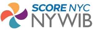 Logo featuring multicolored petals and text 'Score NYC NYWIB'