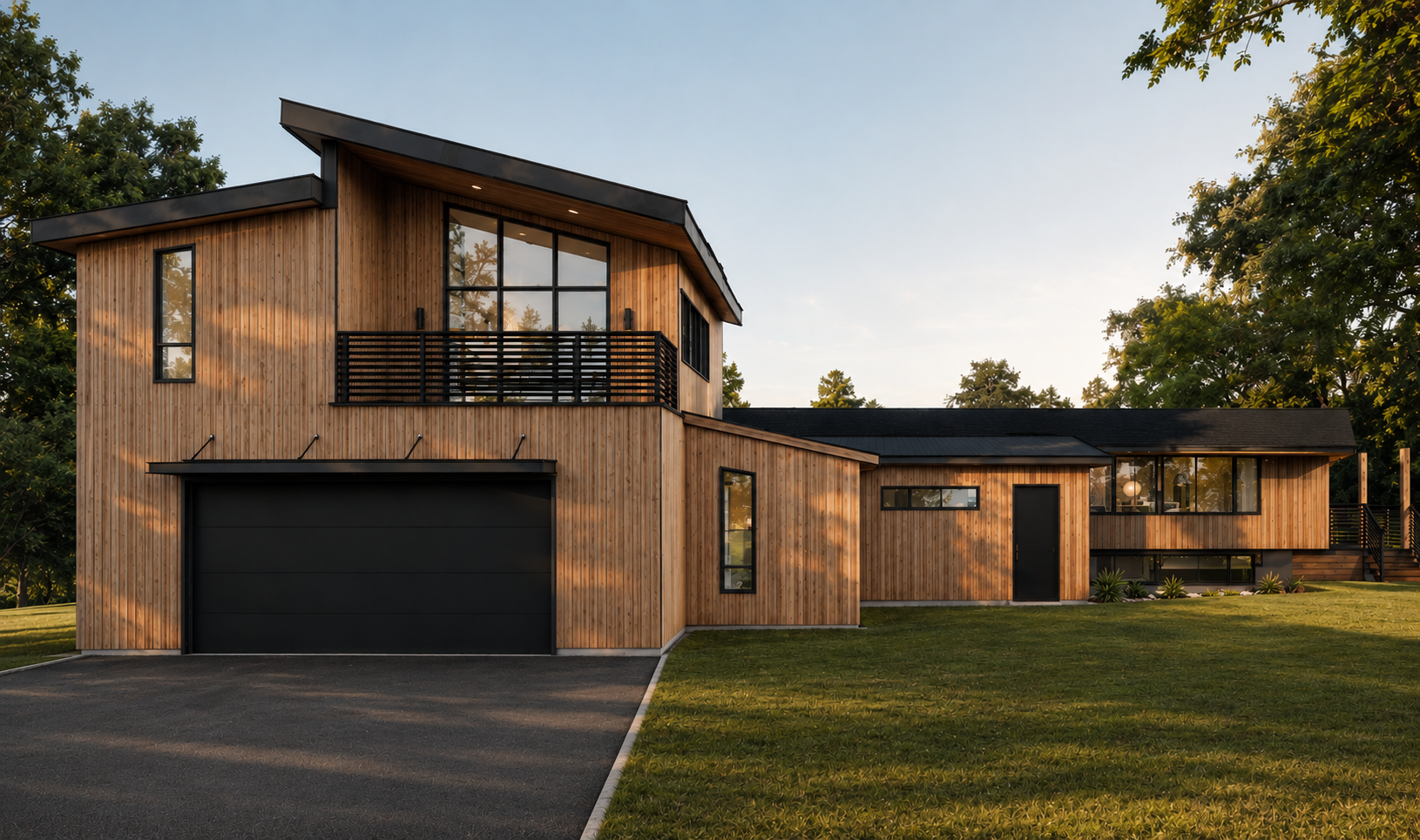 High performance custom addition with all natural cedar siding.