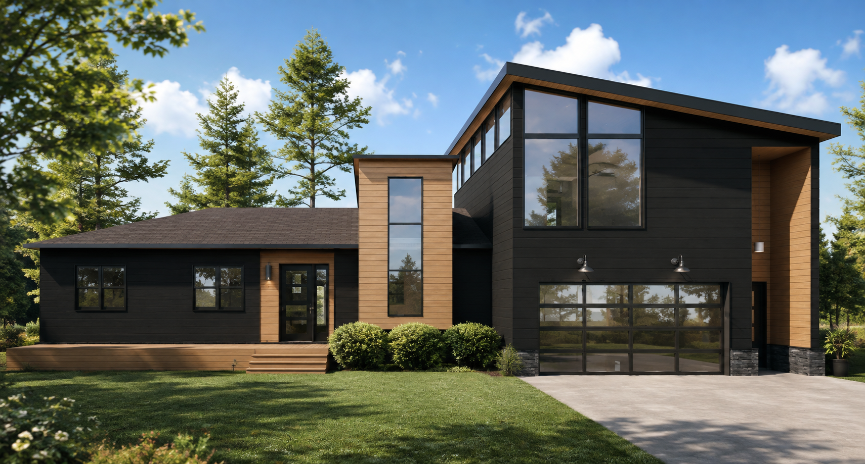 Modern garage addition and modernization of a single family ranch.