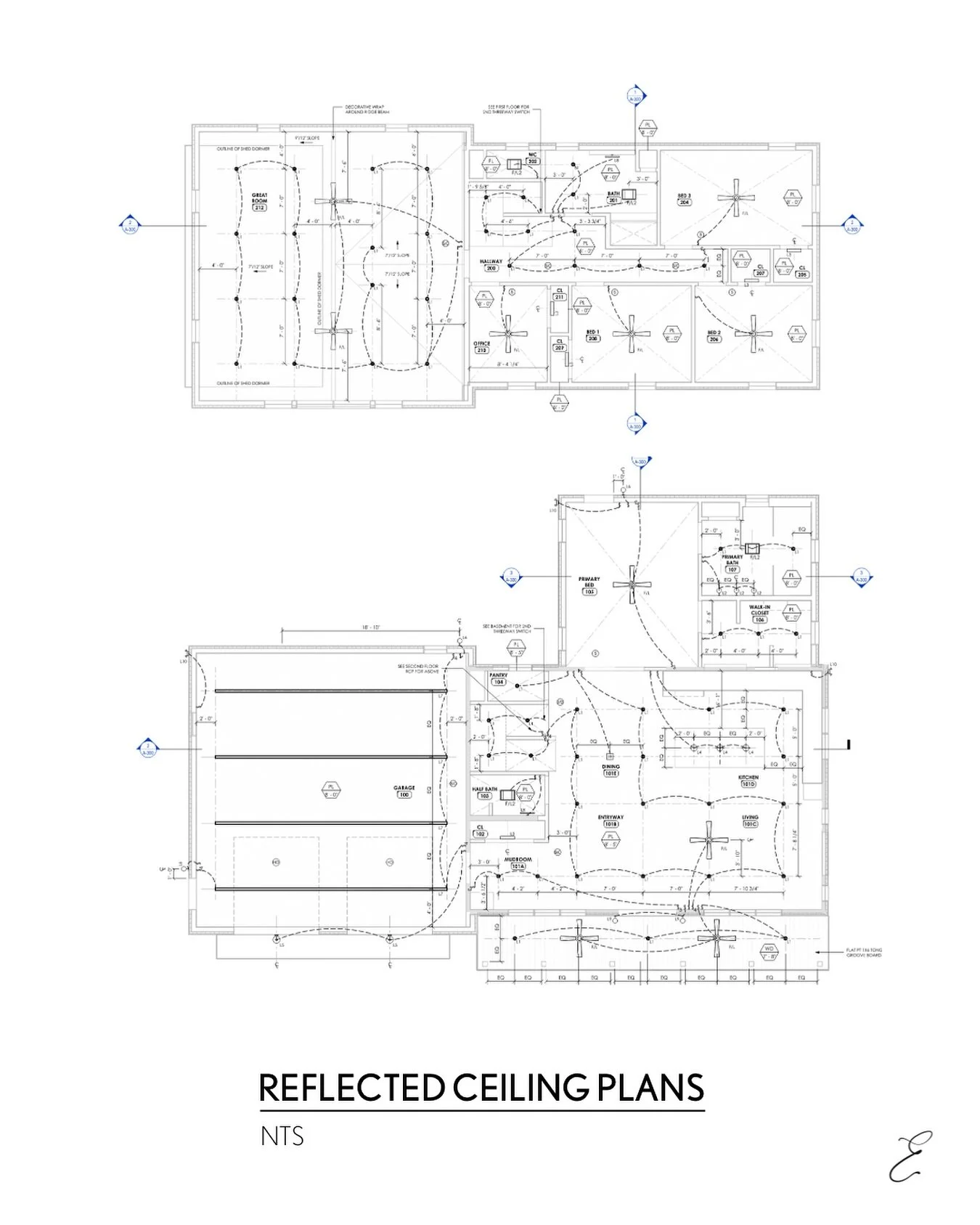 A Reflected Ceiling Plan maps out every light fixture, switch, smoke detector, and carbon monoxide alarm in the home &mdash; ensuring function, safety, and comfort are all coordinated before construction begins.

From pendant placements to switch loc