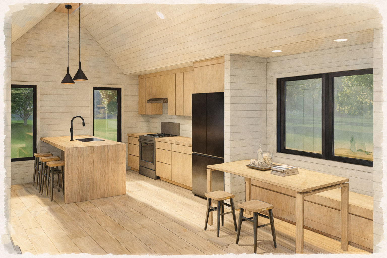 Built-in Eating Dining Nook as Extension of Kitchen Zone