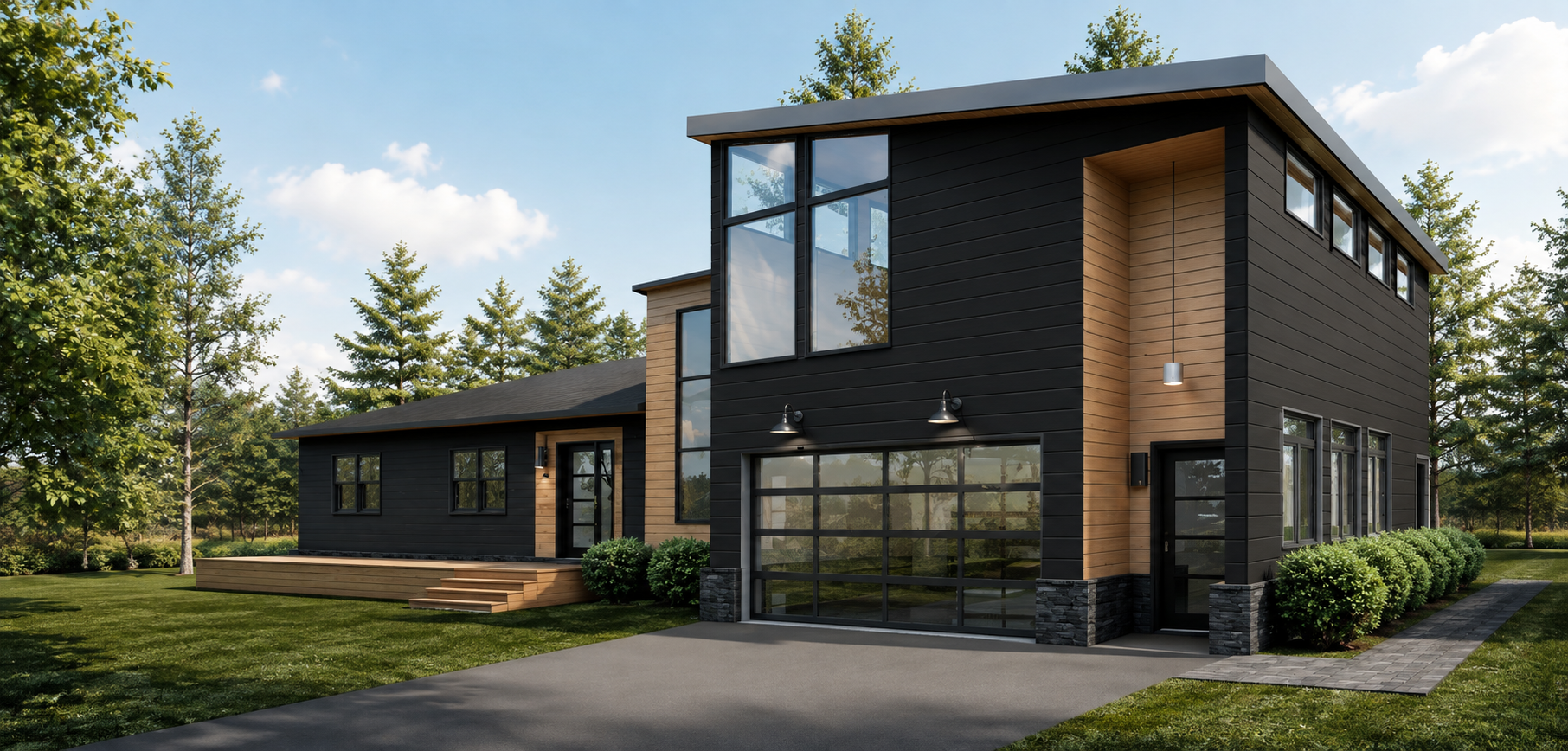 Modern garage addition and modernization of a single family ranch.