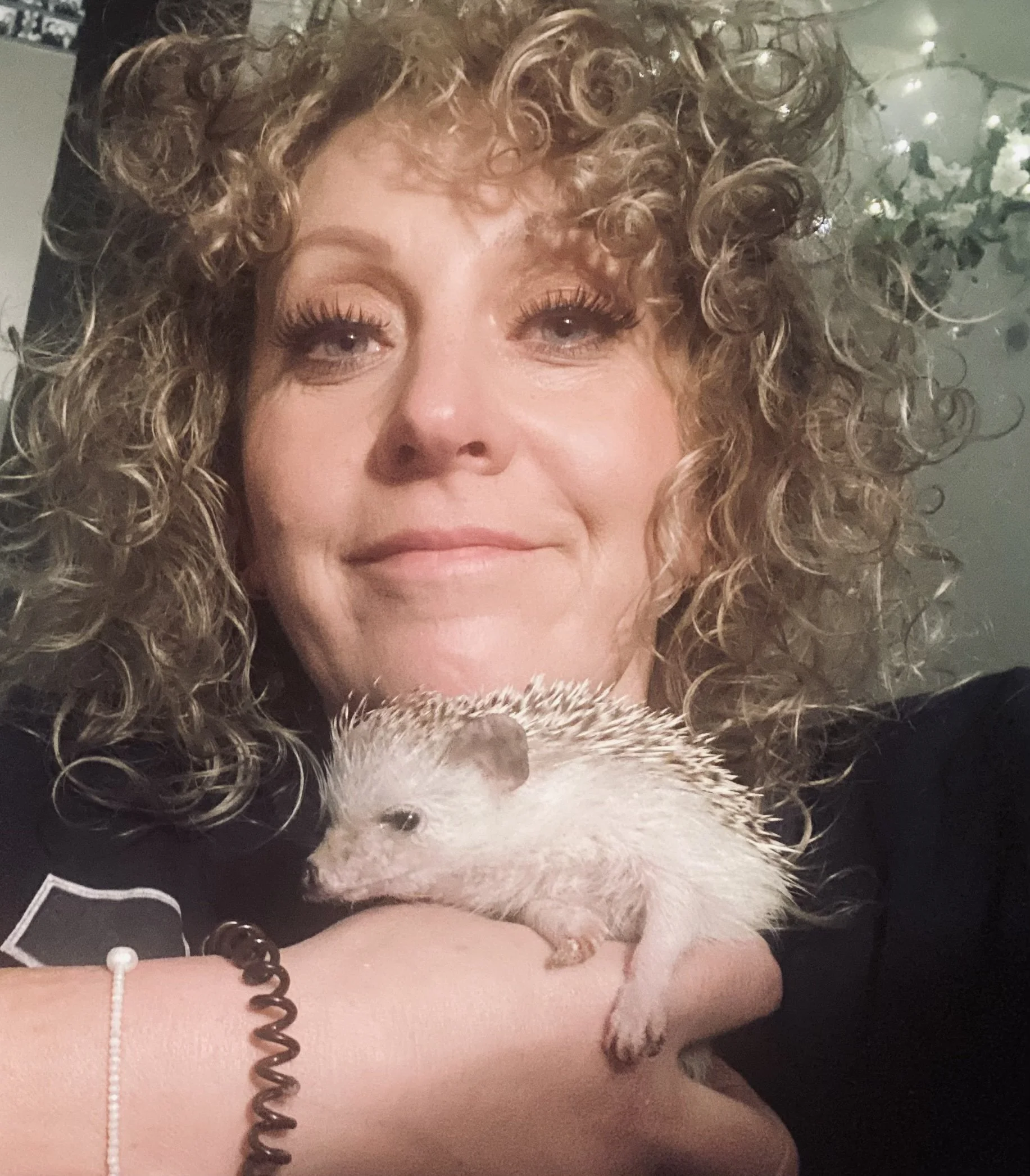 Close up of Lucy & a hedgehog