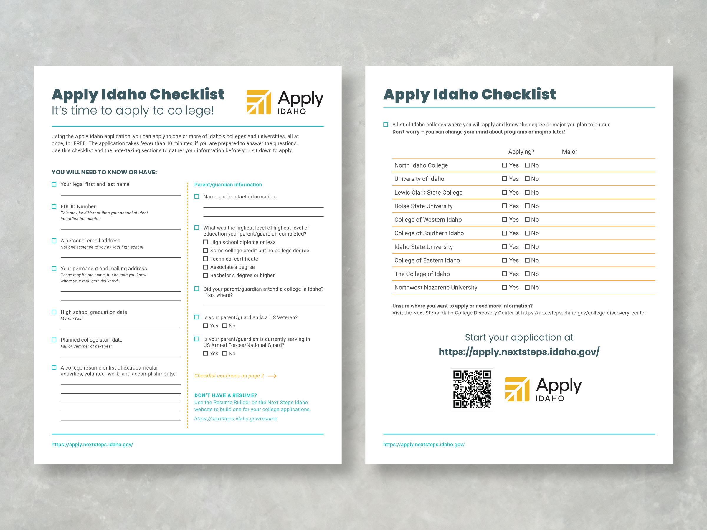 Apply Idaho Checklist