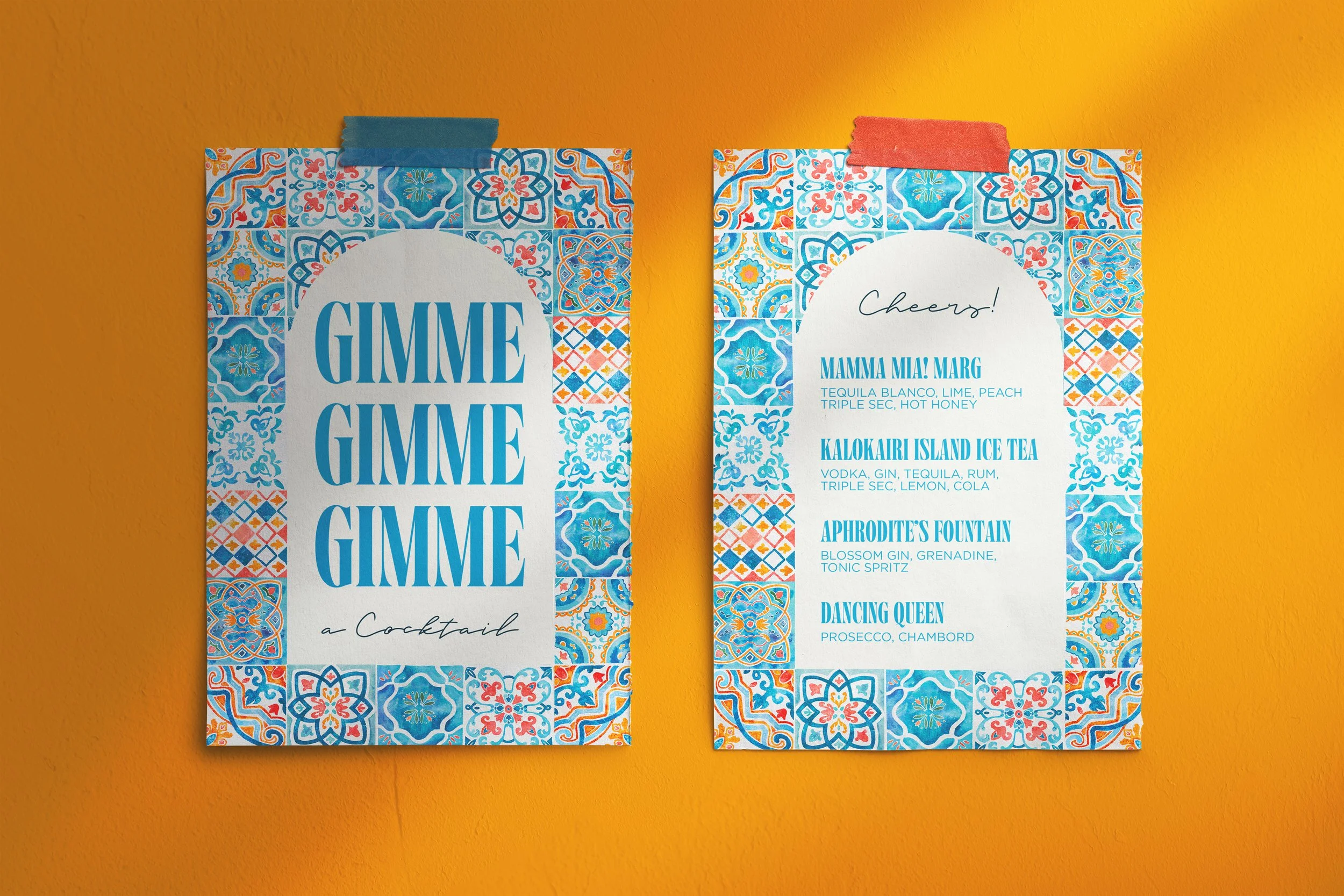 Mamma Mia Themed Birthday Cocktail Menues
