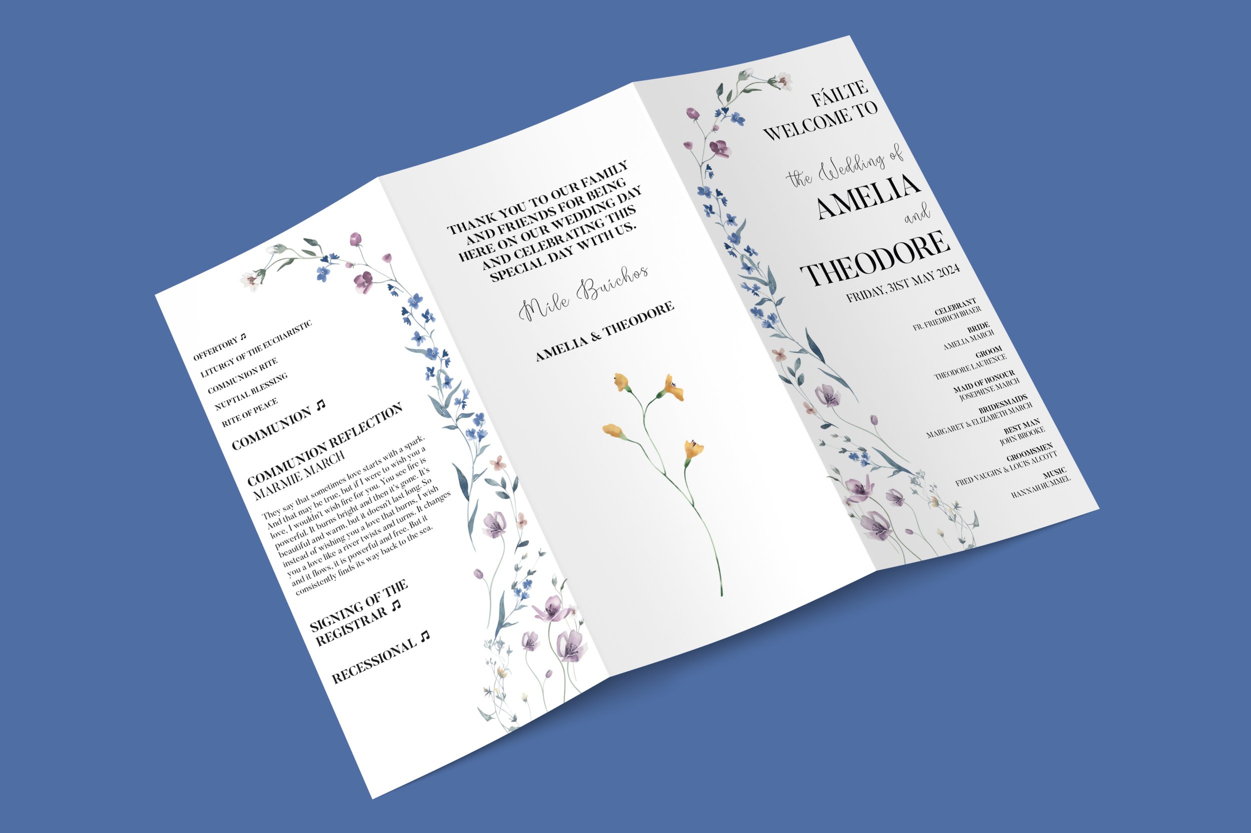 Floral Wedding Tri-Fold Programme